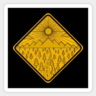 Road to the mountains - sign (yellow variant) Magnet